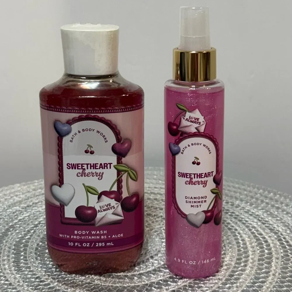 BBW Sweetheart Cherry Body Wash and Shimmer Mist Set of 2 NWT